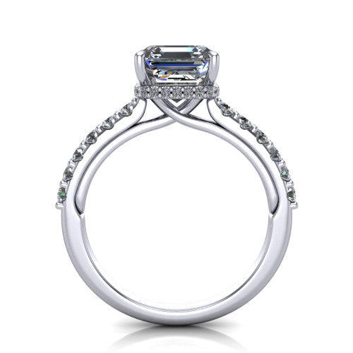 Allison Square Emerald Shape Hidden Halo Engagement Ring in Platinum