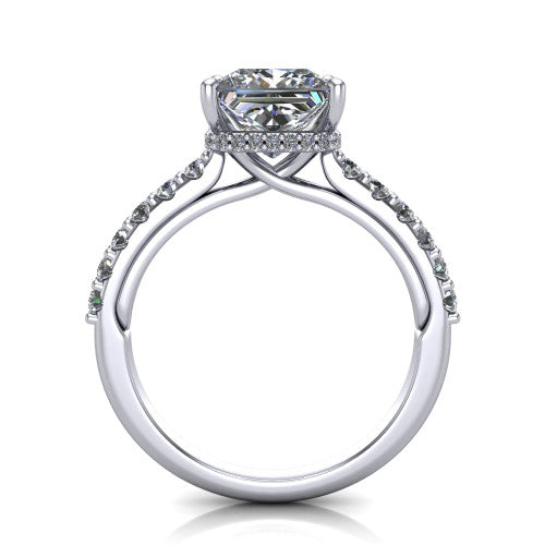 Allison Princess Shape Hidden Halo Engagement Ring in Platinum