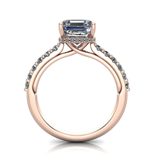 Allison Square Emerald Shape Hidden Halo Engagement Ring in 18K Rose Gold