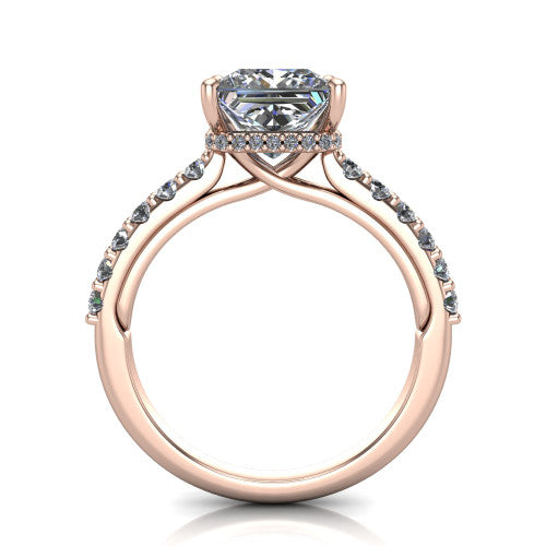 Allison Princess Shape Hidden Halo Engagement Ring in 18K Rose Gold