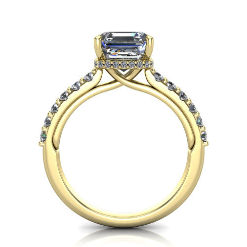 Allison Square Emerald Shape Hidden Halo Engagement Ring in 14K Yellow Gold