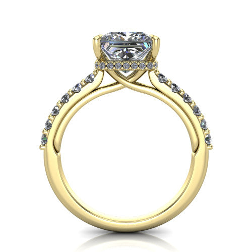 Allison Princess Shape Hidden Halo Engagement Ring in 14K Yellow Gold
