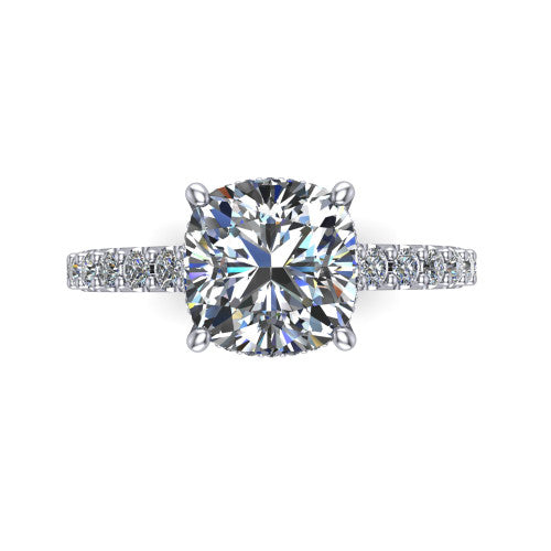 Allison Cushion Shape Hidden Halo Engagement Ring in Platinum