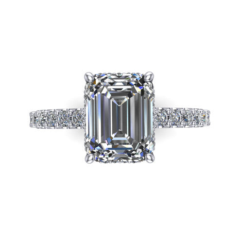 Allison Emerald Shape Hidden Halo Engagement Ring in 18K White Gold