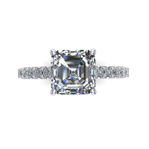 Allison Square Emerald Shape Hidden Halo Engagement Ring in 18K White Gold