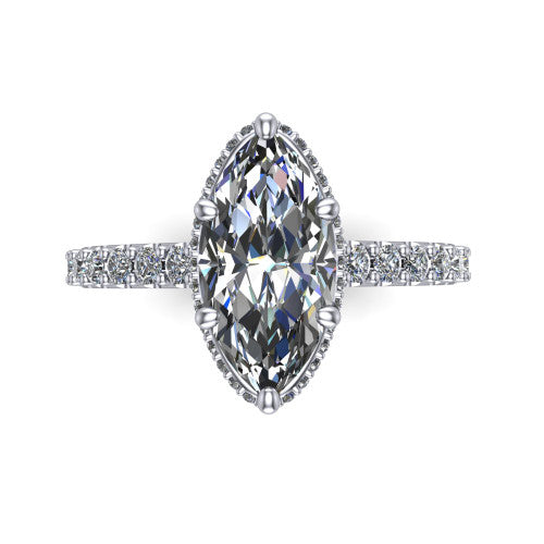 Allison Marquise Shape Hidden Halo Engagement Ring in 14K White Gold