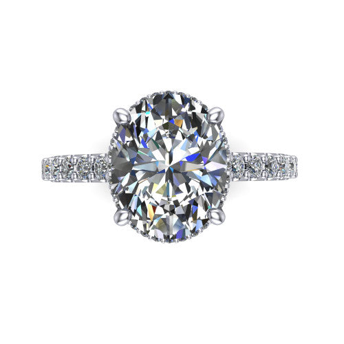 Allison Oval Shape Hidden Halo Engagement Ring in 14K White Gold