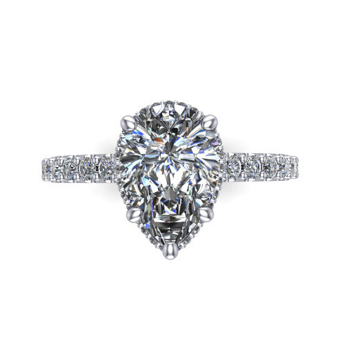 Allison Pear Shape Hidden Halo Engagement Ring in 18K White Gold