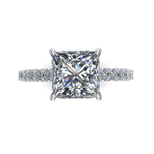 Allison Princess Shape Hidden Halo Engagement Ring in 18K White Gold