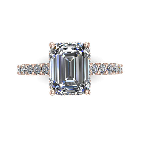 Allison Emerald Shape Hidden Halo Engagement Ring in 14K Rose Gold