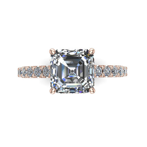 Allison Square Emerald Shape Hidden Halo Engagement Ring in 18K Rose Gold
