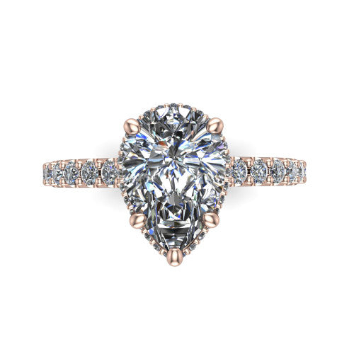 Allison Pear Shape Hidden Halo Engagement Ring in 18K Rose Gold