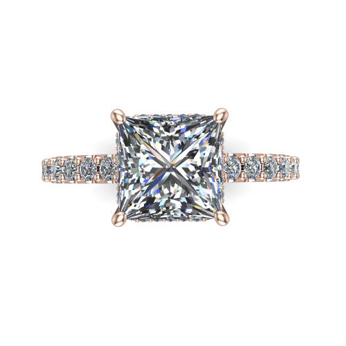 Allison Princess Shape Hidden Halo Engagement Ring in 18K Rose Gold