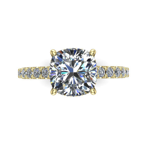 Allison Cushion Shape Hidden Halo Engagement Ring in 18K Yellow Gold