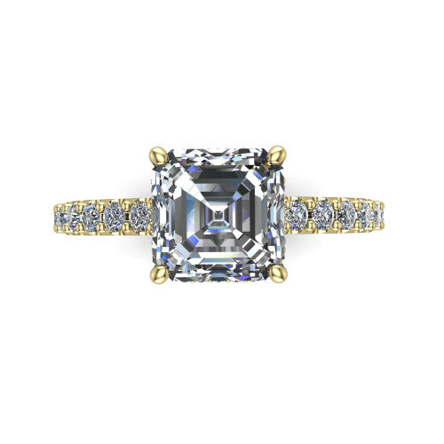 Allison Square Emerald Shape Hidden Halo Engagement Ring in 14K Yellow Gold