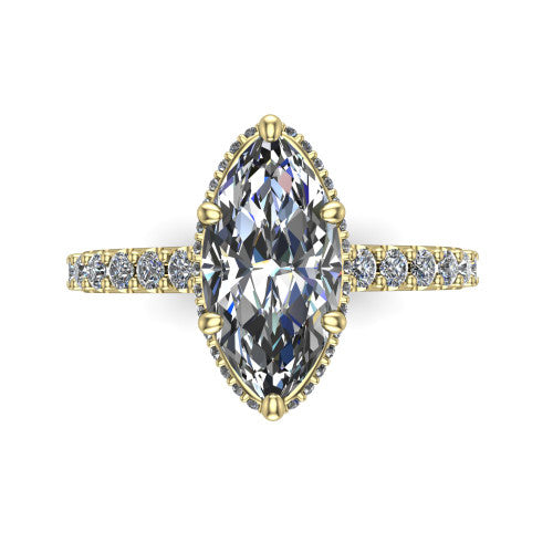 Allison Marquise Shape Hidden Halo Engagement Ring in 18K Yellow Gold