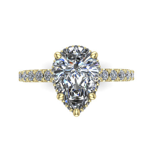 Allison Pear Shape Hidden Halo Engagement Ring in 18K Yellow Gold