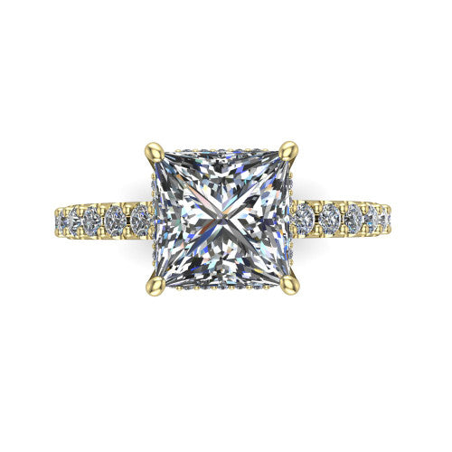 Allison Princess Shape Hidden Halo Engagement Ring in 18K Yellow Gold