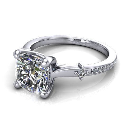 Vivian Cushion Shape Classic Engagement Ring in 18K White Gold