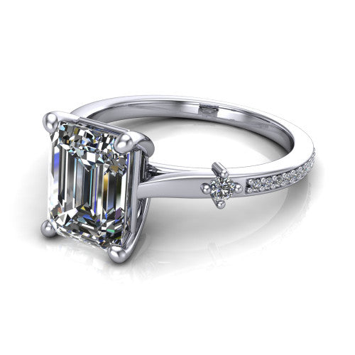 Vivian Emerald Shape Classic Engagement Ring in Platinum