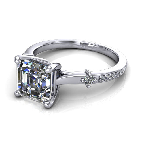 Vivian Square Emerald Shape Classic Engagement Ring in 18K White Gold