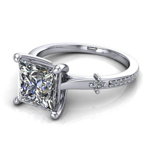 Vivian Princess Shape Classic Engagement Ring in 14K White Gold