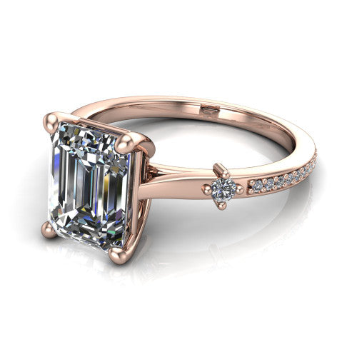Vivian Emerald Shape Classic Engagement Ring in 14K Rose Gold