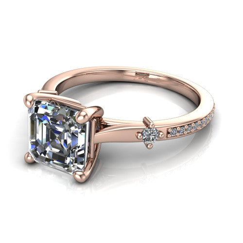 Vivian Square Emerald Shape Classic Engagement Ring in 14K Rose Gold
