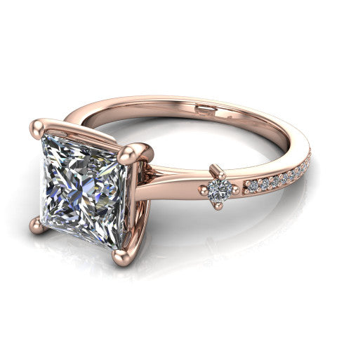 Vivian Princess Shape Classic Engagement Ring in 14K Rose Gold