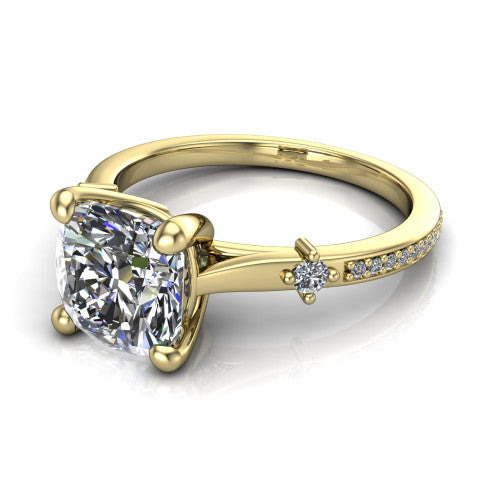 Vivian Cushion Shape Classic Engagement Ring in 14K Yellow Gold