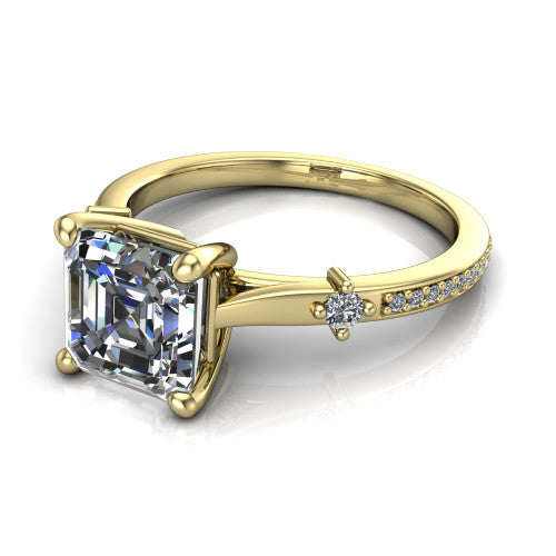 Vivian Square Emerald Shape Classic Engagement Ring in 14K Yellow Gold