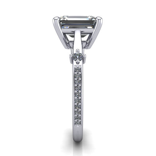 Vivian Emerald Shape Classic Engagement Ring in 14K White Gold