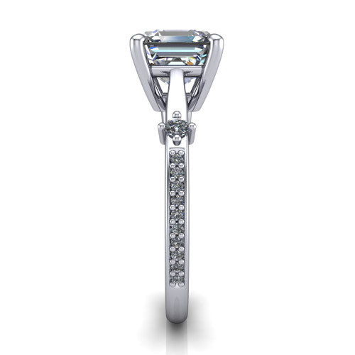 Vivian Square Emerald Shape Classic Engagement Ring in 14K White Gold