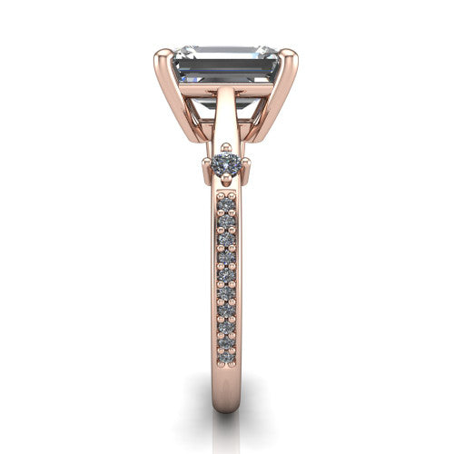 Vivian Emerald Shape Classic Engagement Ring in 18K Rose Gold
