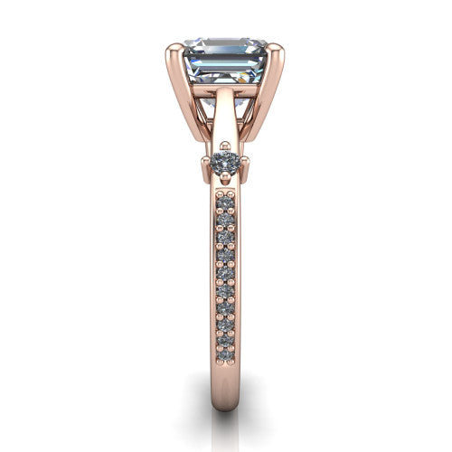 Vivian Square Emerald Shape Classic Engagement Ring in 18K Rose Gold