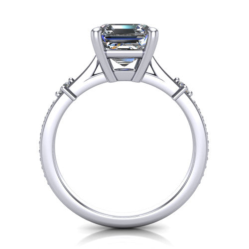 Vivian Square Emerald Shape Classic Engagement Ring in 14K White Gold