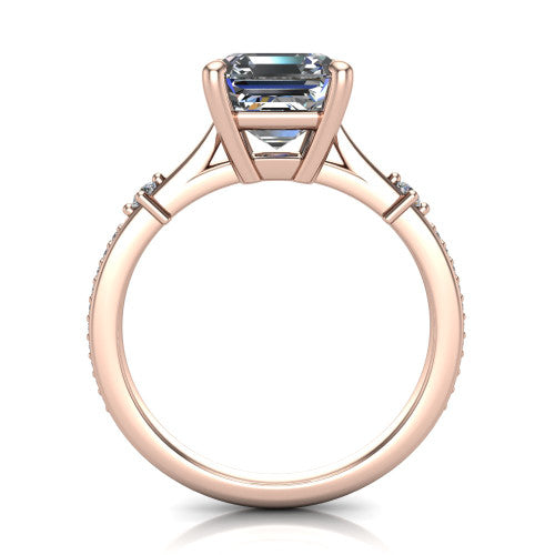 Vivian Square Emerald Shape Classic Engagement Ring in 18K Rose Gold