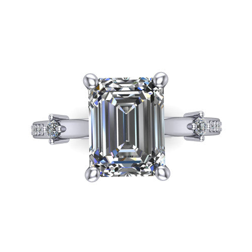 Vivian Emerald Shape Classic Engagement Ring in 14K White Gold