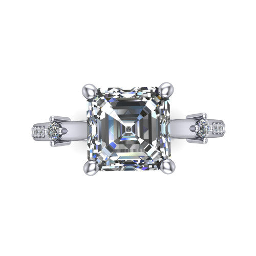 Vivian Square Emerald Shape Classic Engagement Ring in 14K White Gold