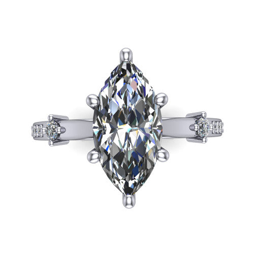 Vivian Marquise Shape Classic Engagement Ring in 14K White Gold