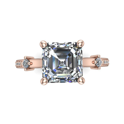Vivian Square Emerald Shape Classic Engagement Ring in 14K Rose Gold