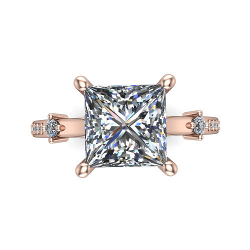 Vivian Princess Shape Classic Engagement Ring in 14K Rose Gold