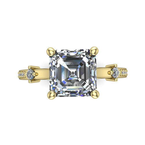 Vivian Square Emerald Shape Classic Engagement Ring in 14K Yellow Gold
