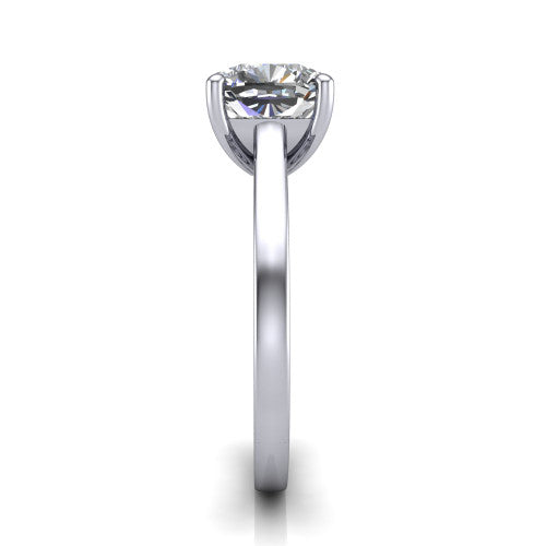Samantha cushion engraved solitaire engagement ring in 14K White Gold with scrollwork band, side profile showing the hand-engraved scrollwork band