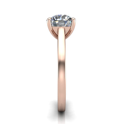 Samantha round engraved solitaire engagement ring in 18K Rose Gold with scrollwork band, side profile showing the hand-engraved scrollwork band