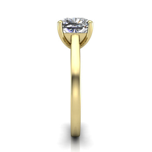 Samantha cushion engraved solitaire engagement ring in 14K Yellow Gold with scrollwork band, side profile showing the hand-engraved scrollwork band