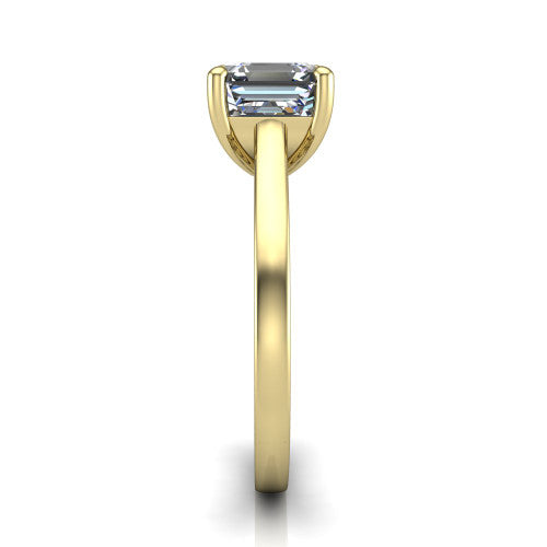 Samantha asscher engraved solitaire engagement ring in 18K Yellow Gold with scrollwork band, side profile showing the hand-engraved scrollwork band