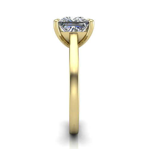 Samantha princess engraved solitaire engagement ring in 14K Yellow Gold with scrollwork band, side profile showing the hand-engraved scrollwork band