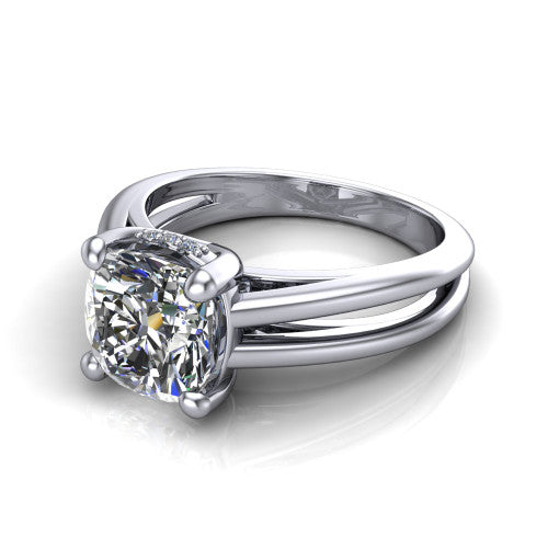 Julia Cushion Shape Hidden Halo Engagement Ring in 18K White Gold