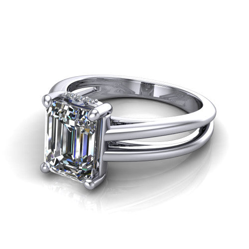 Julia Emerald Shape Hidden Halo Engagement Ring in Platinum